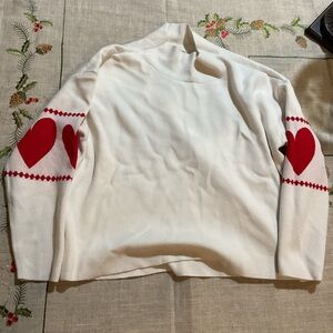 Anthropologie Mockneck Heart Sleeve Valentines Sweater- has some dye bleeding